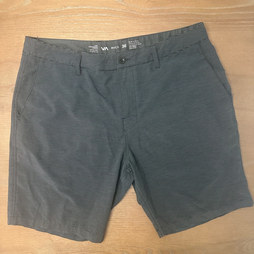 RVCA Men's Charcoal Micro-Stripe Flat Front Shorts